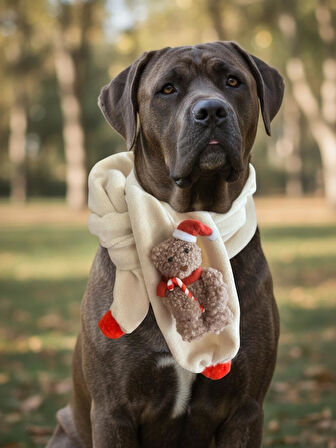 Teddy Santa Yılbaşı Köpek Atkısı | Polar Peluş Köpek Atkısı | Köpek Yılbaşı Aksesuarı | Orta ve Büyük Irklar İçin