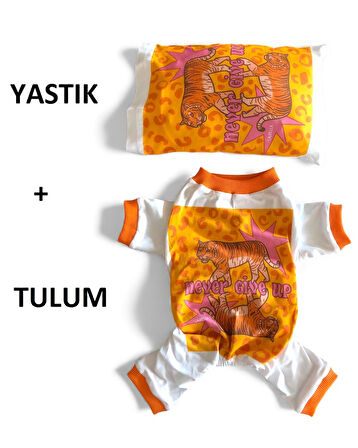 Tiger Köpek Uyku Takımı | Pamuklu Penye Köpek Tulumu ve Mini Yastık | Küçük Irklar İçin | Tüy Dökülmesini Azaltır
