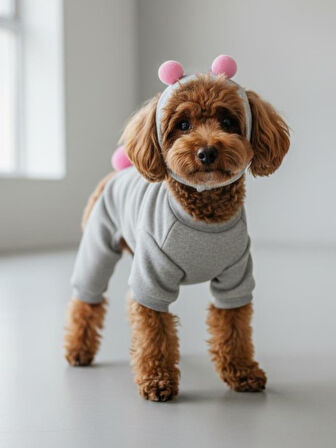 Ponpon Şeker Köpek Tulumu & Bere Takımı | Şardonlu Polar Kumaş | Küçük Irk Köpekler İçin | Tüy Dökülmesini Azaltır