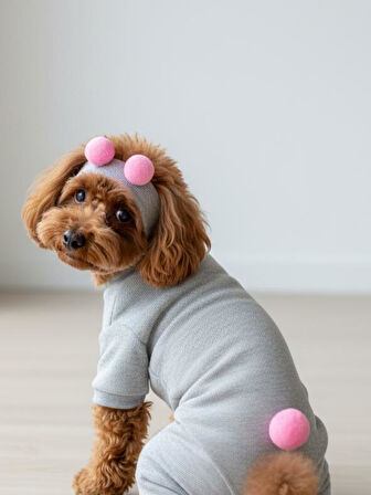 Ponpon Şeker Köpek Tulumu & Bere Takımı | Şardonlu Polar Kumaş | Küçük Irk Köpekler İçin | Tüy Dökülmesini Azaltır