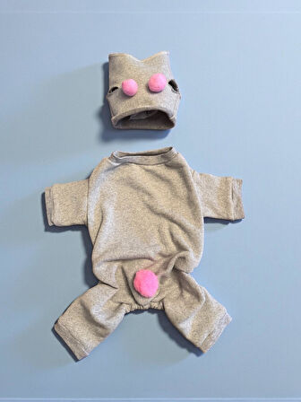 Ponpon Şeker Kedi Tulumu & Bere Takımı | Şardonlu Polar Kumaş | Tüy Dökülmesini Azaltır