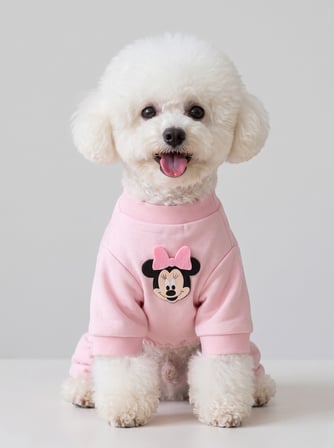 Pinkie Mouse Köpek Tulumu | Pembe Kalın Penye Köpek Kıyafeti | Sevimli Fare ve Kurdele Detaylı