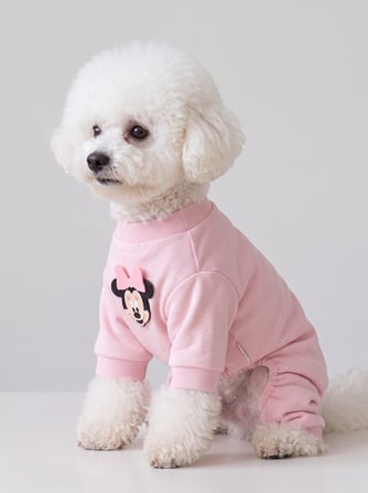 Pinkie Mouse Köpek Tulumu | Pembe Kalın Penye Köpek Kıyafeti | Sevimli Fare ve Kurdele Detaylı