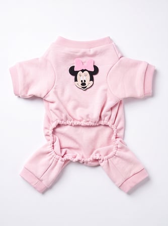 Pinkie Mouse Köpek Tulumu | Pembe Kalın Penye Köpek Kıyafeti | Sevimli Fare ve Kurdele Detaylı