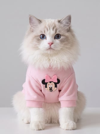 Pinkie Mouse Kedi Tulumu | Pembe Kalın Penye Kedi Kıyafeti | Sevimli Fare ve Kurdele Detaylı