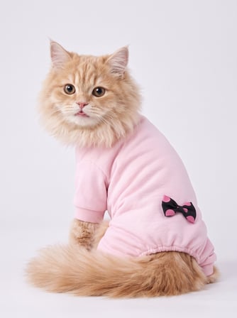 Pinkie Mouse Kedi Tulumu | Pembe Kalın Penye Kedi Kıyafeti | Sevimli Fare ve Kurdele Detaylı