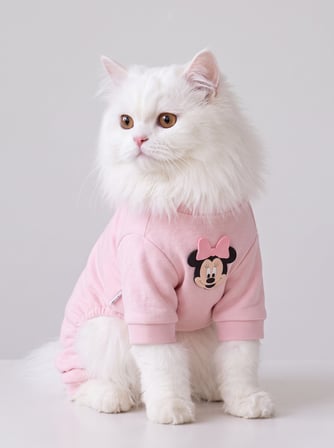 Pinkie Mouse Kedi Tulumu | Pembe Kalın Penye Kedi Kıyafeti | Sevimli Fare ve Kurdele Detaylı