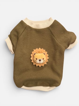 Minik Aslan Kedi Sweatshirt Haki Sıcak Tutan Yumuşak Kedi Kıyafeti