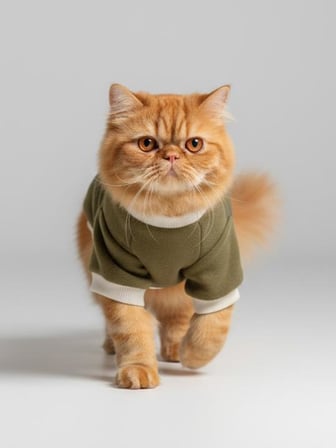 Minik Aslan Kedi Sweatshirt Haki Sıcak Tutan Yumuşak Kedi Kıyafeti