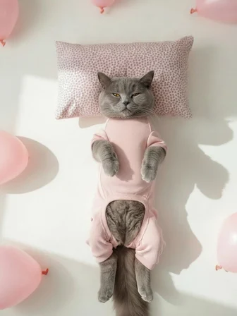 Minimini Kapler Kedi Uyku Seti | Penye Kedi Tulum ve Mini Yastık Takımı | Pamuklu | Tüy Dökülmesini Azaltır | 