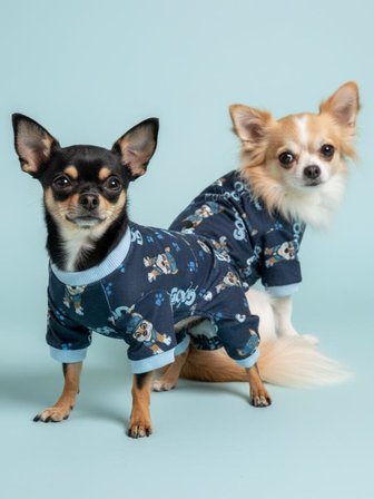 GoodPaws Lacivert Penye Köpek Tulumu | Desenli Köpek Pijaması | Küçük Irklar İçin