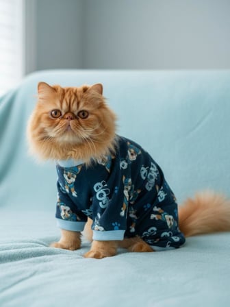 GoodPaws Lacivert Penye Kedi Tulumu | Desenli Kedi Pijaması | Kediler İçin