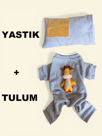 Sevimli Zürafa Köpek Uyku Seti | Penye Köpek Tulum ve Mini Yastık Takımı | Pamuklu | Tüy Dökülmesini Azaltır