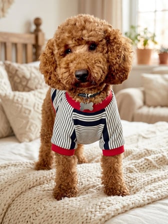 Yacht Club Marin Çizgili Köpek Tişörtü | Lacivert Kırmızı Yazlık Köpek Kıyafeti | Küçük Irklar
