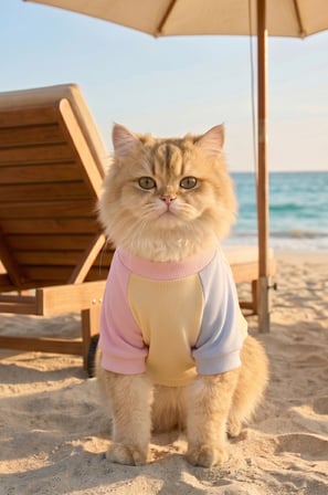 Soft Sun Kedi Tişörtü | Cepli Şeker Renkli Yazlık Kedi Kıyafeti 