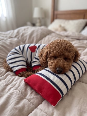 Mon Amour Çizgili Köpek Uyku Takımı | Pamuklu Penye Köpek Tulumu ve Mini Yastık | Küçük Irklar İçin | Tüy Dökülmesini Azaltır
