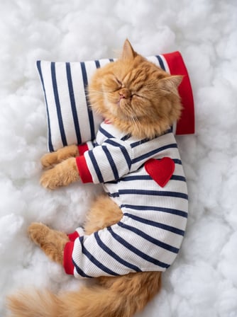 Mon Amour Çizgili Kedi Uyku Seti | Penye Kedi Tulum ve Mini Yastık Takımı | Pamuklu | Tüy Dökülmesini Azaltır | 