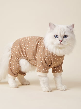 Latte Sprinkles Kedi Tulumu | Pamuklu Penye Kedi Kıyafeti | Küçük Irklar İçin | Tüy Dökülmesini Azaltır