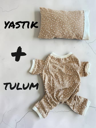 Latte Sprinkles Köpek Uyku Takımı | Pamuklu Penye Köpek Tulumu ve Mini Yastık | Küçük Irklar İçin | Tüy Dökülmesini Azaltır