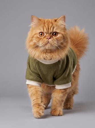 Natura Kedi Polar Sweatshirt | Kapüşonsuz Yumuşak Polar Kedi Kıyafeti | Nefti Yeşil