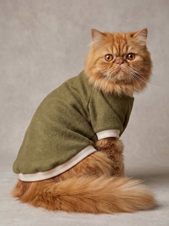 Natura Kedi Polar Sweatshirt | Kapüşonsuz Yumuşak Polar Kedi Kıyafeti | Nefti Yeşil