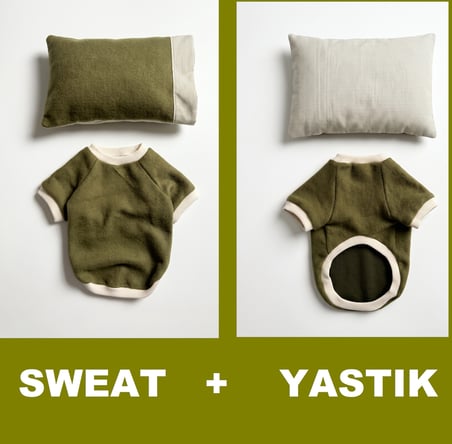Natura Cozy Pati & Yastık | Nefti Yeşil Polar Kedi Sweatshirt ve Mini Yastık | 2 Parça