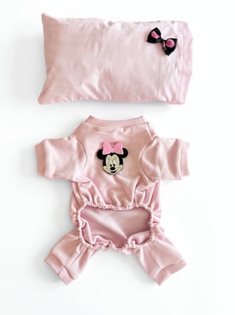 Pinkie Mouse Kedi Uyku Seti | Pembe Kalın Penye Kedi Tulumu ve Kurdele Detaylı Mini Yastık | 2 Parça