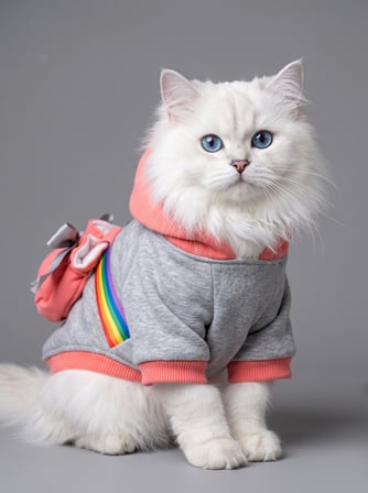 Rainbow Kedi Sweatshirt | Kapüşonlu Gökkuşağı Detaylı Kedi Kıyafeti | Kedi Hoodie
