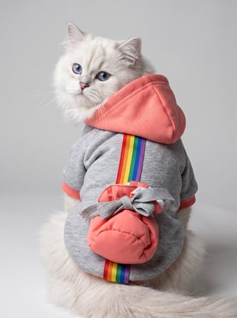 Rainbow Kedi Sweatshirt | Kapüşonlu Gökkuşağı Detaylı Kedi Kıyafeti | Kedi Hoodie