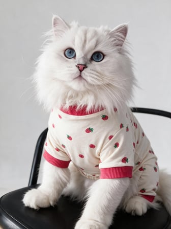Tatlı Çilek Kedi Tulumu | Pamuklu Penye Kedi Kıyafeti | Küçük Irklar İçin | Tüy Dökülmesini Azaltır