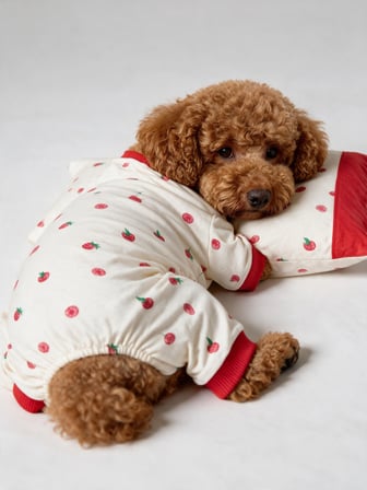 Tatlı Çİlek Köpek Uyku Takımı | Pamuklu Penye Köpek Tulumu ve Mini Yastık | Küçük Irklar İçin | Tüy Dökülmesini Azaltır