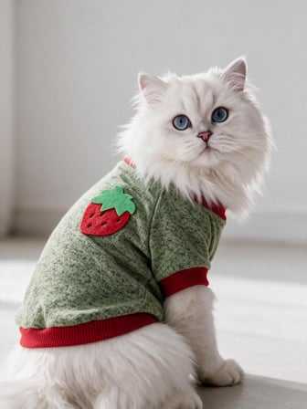 Çilek Tadında Kedi Sweatshirt Yeşil Kırmızı Sıcak Tutan Yumuşak Kedi Kıyafeti
