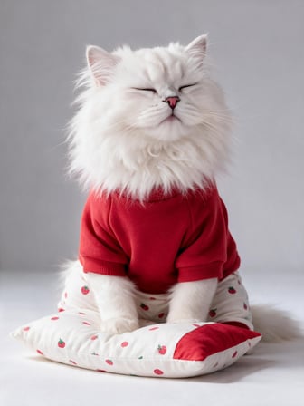 Tatlı Çilek Kedi Rüyası | Pamuklu Çilekli Kedi Tulumu, Kırmızı Sweatshirt ve Mini Yastık | 3Parça