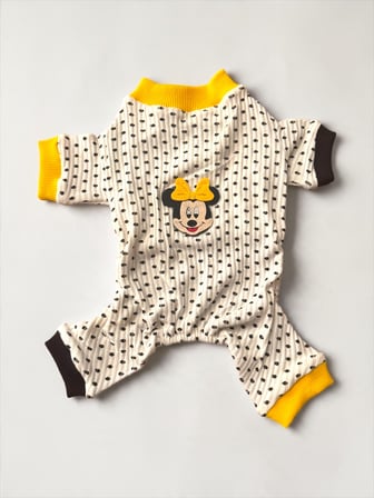 Spotty Sunny Minny Köpek Tulumu | Siyah Beyaz Puantiyeli Penye Köpek Pijaması 
