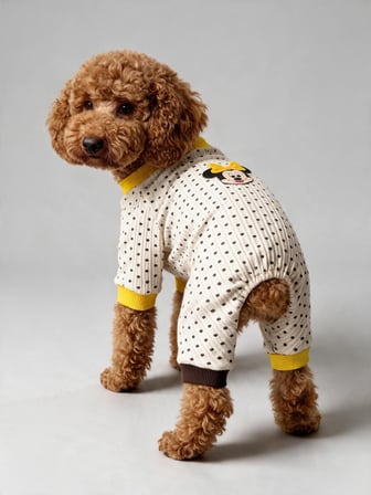 Spotty Sunny Minny Köpek Tulumu | Siyah Beyaz Puantiyeli Penye Köpek Pijaması 