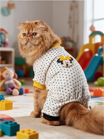 Spotty Sunny Minny Kedi Tulumu | Siyah Beyaz Puantiyeli Penye Kedi Pijaması