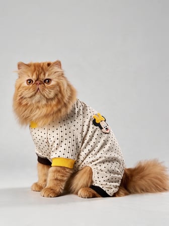 Spotty Sunny Minny Kedi Tulumu | Siyah Beyaz Puantiyeli Penye Kedi Pijaması