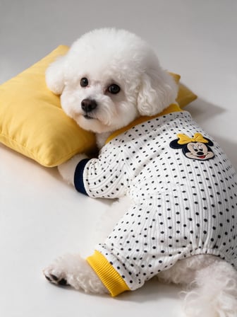 Spotty Sunny Minny Köpek Uyku Seti | Siyah Beyaz Puantiyeli Penye Köpek Tulumu ve Mini Yastık
