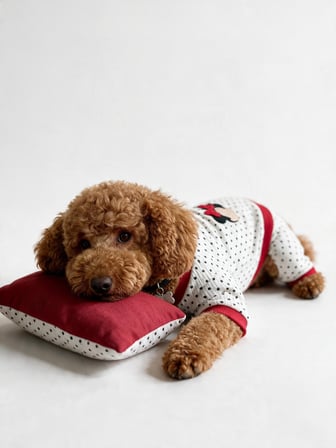 Polka Dot Rouge Minny Köpek Uyku Seti | Siyah Beyaz Puantiyeli Penye Köpek Tulumu ve Mini Yastık |2 Parça