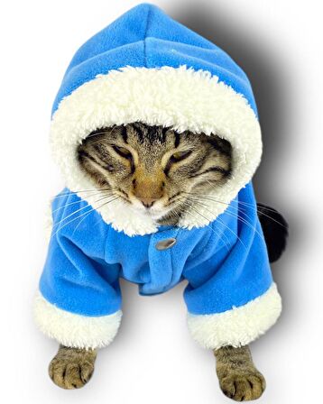 Blue Furry Kapşonlu Sweatshirt Ceket Kedi Süeteri Kıyafeti 