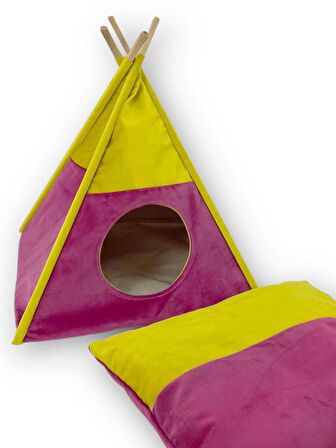 Tepee FortySeven Kedi Evi, Kedi Barınağı, Kedi Çadırı, Minderli Kedi Yatağı