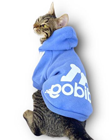 Bebek Mavisi Adidog Kapşonlu Kedi Sweatshirt Kedi Kazağı 