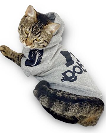 Gri Adidog Kapşonlu Duo Kedi Sweatshirt Duo