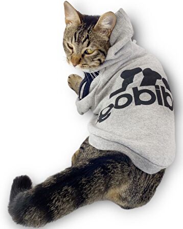 Gri Adidog Kapşonlu Duo Kedi Sweatshirt Duo