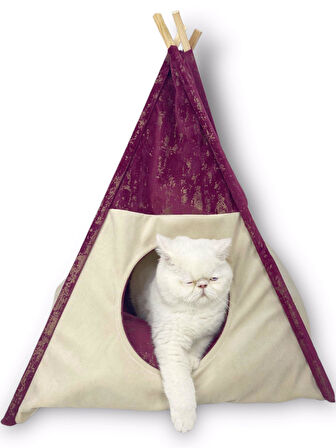 Tepee Eight Kedi Evi, Kedi Barınağı, Kedi Çadırı, Minderli Kedi Yatağı