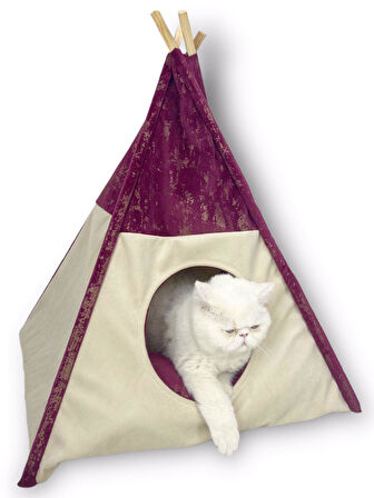 Tepee Eight Kedi Evi, Kedi Barınağı, Kedi Çadırı, Minderli Kedi Yatağı