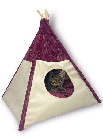 Tepee Eight Kedi Evi, Kedi Barınağı, Kedi Çadırı, Minderli Kedi Yatağı