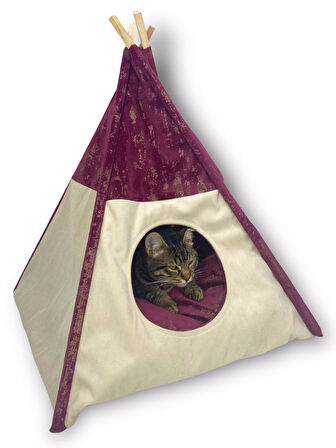 Tepee Eight Kedi Evi, Kedi Barınağı, Kedi Çadırı, Minderli Kedi Yatağı