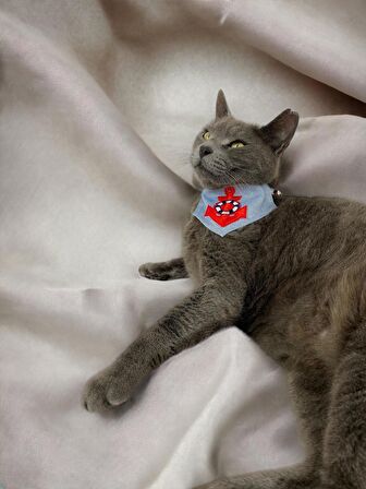 Anchor Denim Kedi Bandana, Fular, Kedi Kıyafeti Kedi Elbisesi, Kedi Tasması