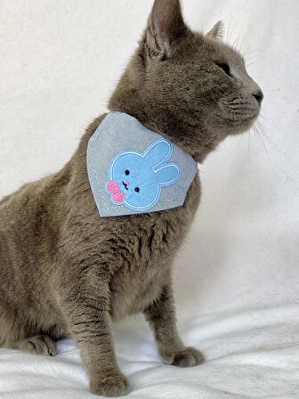 Blue Bunny Kedi Bandana, Fular, Kedi Kıyafeti Kedi Elbisesi, Kedi Tasması